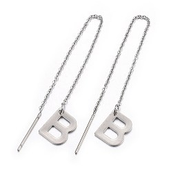 Letter B Tarnish Resistant 304 Stainless Steel Stud Earrings, Hypoallergenic Earrings, Ear Threads, Alphabet, Letter.B, 107~112x1mm, Pin: 15x0.7mm, letter: 11x9x0.7mm