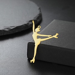 Золотой Шкентели нержавеющей стали, девушка на коньках, золотые, 40x27 мм