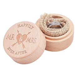 BurlyWood Wooden Ring Boxes, Column with Word Happily Ever After Mr & Mrs, BurlyWood, 5x4cm