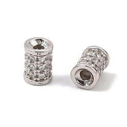 Real Platinum Plated 925 Sterling Silver Micro Pave Clear Cubic Zirconia Beads, Rack Plating, Long-Lasting Plated, Column, with 925 Stamp, Rhodium Plated, Real Platinum Plated, 6x4~4.5mm, Hole: 1.6mm