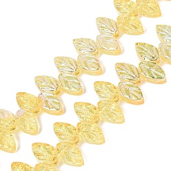Or Plaquent verre transparent perles brins, feuille, de couleur plaquée ab , demi-plaqué, teint et cœur, or, 11~11.5x6.5~7x3~4mm, Trou: 0.8~0.9mm, Environ 98~100 pcs/chapelet, 18.90~19.29 pouce (48~49 cm)
