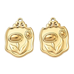 Самородки Тисненые 304 подвески из нержавеющей стали, очарование цветочного узора, самородки, 20x14x3.5 мм, отверстие : 1.2 мм