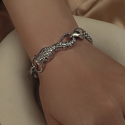 Antique Silver Bohemia Style Alloy Snake Link Chain Bracelets for Women, Antique Silver, 7-7/8 inch(20cm)
