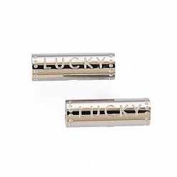 Нержавеющая Сталь Цвет Устойчивы к потускнению 304 бусины из нержавеющей стали, столбец со словом lucky, цвет нержавеющей стали, 15x5 мм, отверстие : 1.8 мм