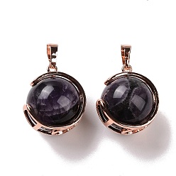 Amethyst Natural Amethyst Pendants, Ball Sphere Charms with Rose Gold Tone Brass Findings, 24x21x18mm, Hole: 8x5mm