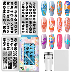 Цветок Шаблоны для нейл-арта своими руками из нержавеющей стали, шаблонный инструмент, прямоугольные, цветок, 12x6 см, 3 шт / комплект