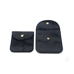 Black Velvet Jewelry Storage Bags with Snap Button, for Earrings, Rings, Necklaces, Square, Black, 6.5x6.5cm