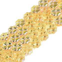 Gold Baking Paint Electroplate Transparent Glass Beads Strands, Four Leaf Clover, AB Color Plated, Gold, 10x10x4.5mm, Hole: 0.7~0.9mm, about 73~86pcs/strand, 29.72~35.63 inch(75.5~90.5cm)