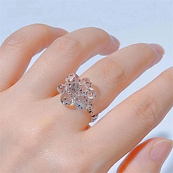 Прозрачный Полимерные пальцевые кольца, цветок, для женщин, прозрачные, внутренний диаметр: 17 мм