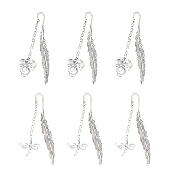 Античное Серебро 6Шт подвесные закладки из сплава в тибетском стиле, книжные маркеры с кисточками, дракон и стрекоза, античное серебро, 117x15x3 мм