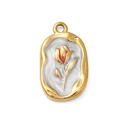 Oval 304 нержавеющей стальной эмали подвески, цветок, ионное покрытие (ip), золотые, овальные, 20x12x2.5 мм, отверстие : 1.6 мм