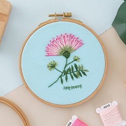Light Sky Blue DIY Flower Pattern Embroidery Painting Kits, Including Printed Linen Fabric, Embroidery Thread & Needles, Instruction Book, without Embroidered Stretch, Light Sky Blue, 95x61mm
