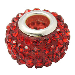 Светло-сиамский Смолы проложить Grade A горный хрусталь бисер Rondelle, с серебряного цвета латуни двойные сердечники, Light Siam, 10x7 мм, отверстие : 2.5 мм