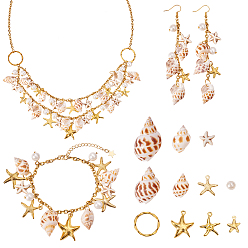 Golden DIY Jewelry Set Making, with Shell, Synthetical Turquoise and Glass Pearl, 304 Stainless Steel Cable Chains, Alloy Pendants, Brass Earring Hooks and Iron Jump Rings, Golden