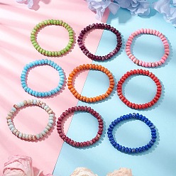 (52) Непрозрачная лаванда 9шт. синтетические императорские яшмовые бусины рондель эластичные браслеты, составные браслеты для женщин, разноцветные, внутренний диаметр: 2-1/4 дюйм (5.6 см)