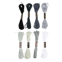 Серый 8 моточки 8 цвета 6 многослойная полиэфирная нить для вышивания, нитки для вышивки крестом, вышивка кисточкой, градиент цвета, серые, 2 мм, около 8.20 ярдов (7.5 м) / моток