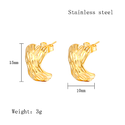 Real 18K Gold Plated 304 Stainless Steel Stud Earrings, Criss Cross, Real 18K Gold Plated, 15x10mm