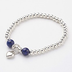 Ляпис-Лазурь Тибетский стиль сплава шарм браслеты, с натуральными бусинами лазурита (окрашенными), 2-1/4 дюйм (55 мм)