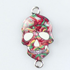 Colorful Cinco de Mayo Alloy Enamel Connector Charms, Sugar Skull Links, Platinum, Colorful, 26x14mm