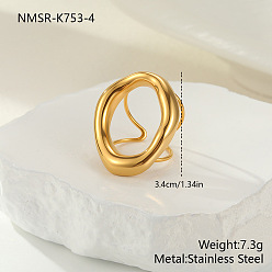 Золотой 304 открытые кольца манжеты из нержавеющей стали, овальное кольцо, золотые, размер США 4 1/4 (15 мм)