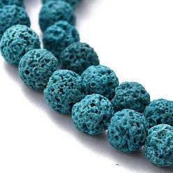 Dark Cyan Natural Lava Rock Round Bead Strands, Dyed, Dark Cyan, 6mm, Hole: 1mm, about 63pcs/strand, 15.7 inch