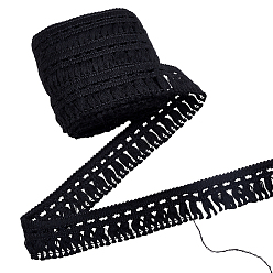 Schwarz Polyester-Quasten-Spitzenband, für Bekleidungszubehör, Geschenkdekoration, Schwarz, 1-1/2 Zoll (37 mm), ca. 10.94 Yards (10 m)/Stk