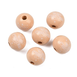 Фора Рождественские печатные европейские бусины из дерева схима, круглые, оранжевые, 16 мм, отверстие : 4 мм