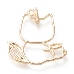 Light Gold Alloy Open Back Bezel Pendants, For DIY UV Resin, Epoxy Resin, Pressed Flower Jewelry, Cadmium Free & Lead Free, Angel Cat, Light Gold, 36x33x3mm, Hole: 2mm
