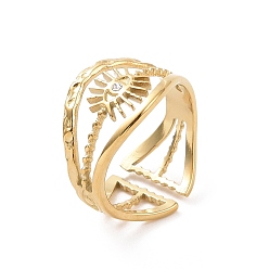 Золотой 304 полое открытое кольцо из нержавеющей стали, Кольцо-манжета сглаза со стразами для женщин, золотые, 5~12.5 мм, внутренний диаметр: американский размер 7 3/4 (17.8 мм)