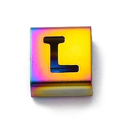 Letter L Ионное покрытие (ip) 304 квадратные подвески-слайдеры из нержавеющей стали, Радуга цветов, Письмо L, 9x8x4 мм, отверстие : 3.5x8.5 мм