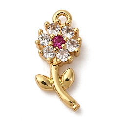 Настоящее золото 18K Латунные микро проложить кубического циркония подвески, стойки покрытие, цветок, долговечный, без кадмия и без свинца, реальный 18 k позолоченный, 15x7x3 мм, отверстие : 1.2 мм