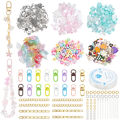 Mixed Color DIY Keychain Making Kit, Including Tibetan Style Alloy Pendants, Zinc Alloy Swivel Clasps, Iron Paperclip Chains, Brass Jump Rings, Transparent & Opaque Acrylic Beads, Clear Elastic Crystal Thread, Mixed Color, 11~27x8~19x1~5mm, Hole: 1~2mm
