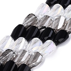 Schwarz Galvanisierte Glasperlenstränge in verschiedenen Stilen, Twist, facettiert, Schwarz, 9~9.5x6~6.5x4~5 mm, Bohrung: 1~1.4 mm, ca. 42~50 Stk. / Strang, 15.16~18.11 Zoll (38.5~46 cm)