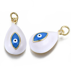 Белый Настоящие золотые подвески из латуни с эмалью 16 k, с целью перехода в кольце, без кадмия, без никеля и без свинца, слезинка со сглаза, белые, 19~20x11x7~8 мм, Перейти кольцо: 5x0.6 мм, внутренний диаметр: 3 мм