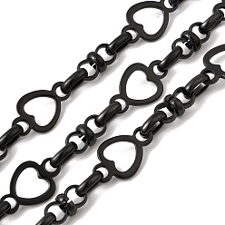 Черный 304 ссылка цепи из нержавеющей стали сердце, несварные, с катушкой, вакуумное покрытие pvd, чёрные, 16x9.5x1 мм