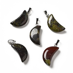 Кровь драконов Натуральные подвески для крови дракона, Луна прелести, с латунной фурнитурой платинового цвета, 25~25.5x12x5.5 мм, отверстие : 6x2.5 мм