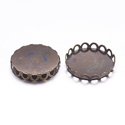 Antique Bronze Brass Lace Edge Bezel Cups, Cabochon Settings, Cadmium Free & Lead Free, Flat Round, Antique Bronze, Tray: 18mm