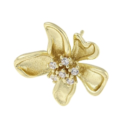 Настоящее золото 14K Серьги Stur из латуни с кубическим цирконием, без кадмия, без никеля и без свинца, цветок, реальный 14 k позолоченный, 20x19 мм, отверстие : 1 мм, штифты : 11.5 мм