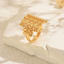 Настоящее золото 18K Регулируемые латунные открытые манжеты для женщин, реальный 18 k позолоченный, внутренний диаметр: 16мм~20мм