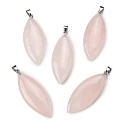 Розовый Кварц Естественно розового кварца большие кулоны, Подвески в виде конского глаза с 304 защелкивающимися креплениями из нержавеющей стали, цвет нержавеющей стали, 55~55.5x20~20.5x7.5~8 мм, отверстие : 6.5x4 мм