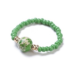 Имперская яшма Натуральный регалит / имперская яшма / морские отложения стрейч кольца яшмы, со стеклянными бисеринами, Размер 8, 18 мм