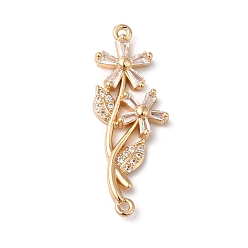 Золотой Латунные микропаве прозрачные подвески с фианитом, без никеля , со стеклом, цветок, золотые, 31x12x3 мм, отверстие : 1 мм