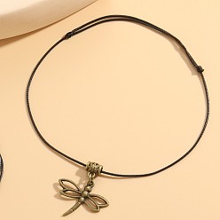 Dragonfly Регулируемые браслеты на щиколотку из сплава с черным вощеным шнуром, античная бронза, стрекоза, 7-7/8 дюйм (200 мм)