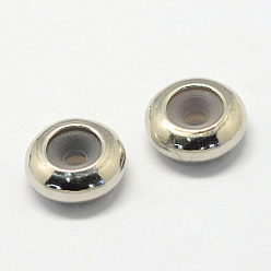Platinum Alloy Beads, with Rubber Inside, Slider Beads, Rondelle, Platinum, 9.5x4mm, Rubber Hole: 2mm