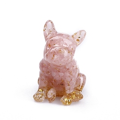 Розовый Кварц Украшение для выставки собак из смолы, с натуральной крошкой розового кварца внутри статуй для украшения домашнего офиса, 45x50x75 мм