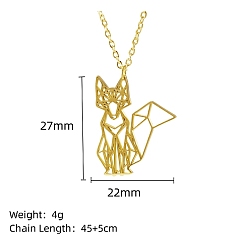 Fox Collier pendentif en acier inoxydable plaqué or véritable, animaux en origami, fox, 18 pouce (17.72 cm), pendentif: 45 mm