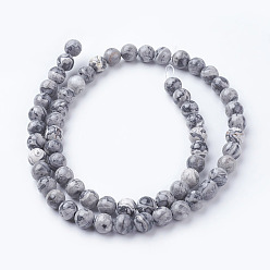 Map Stone Natural Map Stone/Picasso Stone/Picasso Jasper Beads Strands, Round, 6mm, Hole: 1mm, about 60~65pcs/strand, 15 inch