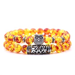 Alloy Natural Others Stretch Bracelets Set with Alloy Owl Beaded, Gemstone Jewelry for Women, 7-1/2 inch(19cm), 1Pc/style