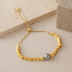 Настоящее золото 18K Регулируемые браслеты с цепочкой из латуни, Браслеты из витых латунных бусин и бусин из искусственного жемчуга для женщин, реальный 18 k позолоченный, регулируемый