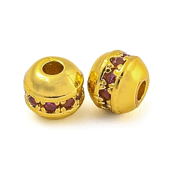 Темно-Розовый Реечное покрытие латунь микро паве кубический цирконий распорные бусины, долговечный, без свинца и без кадмия, круглые, темно-розовыми, 4 мм, отверстие : 1.2 мм